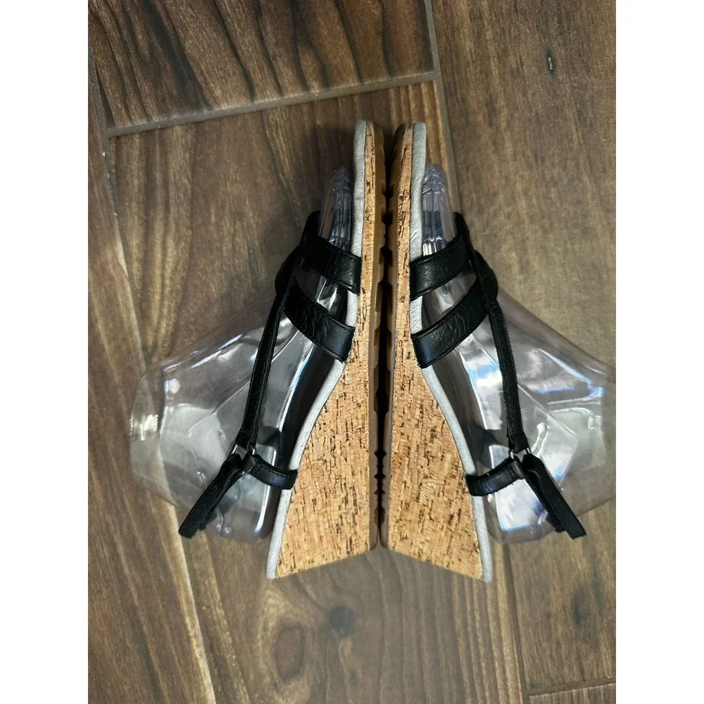 Patagonia Black Leather Cork‎ Wedge Sandals Strappy Slingback T11356 Womens 8M